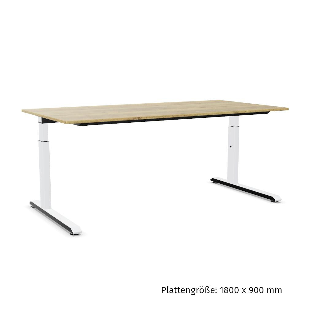 Workwell Sedus temptation c Schreibtisch mit Tischplatte likewood eiche und Gestell weiss, elektromotorisch hoehenverstellbar