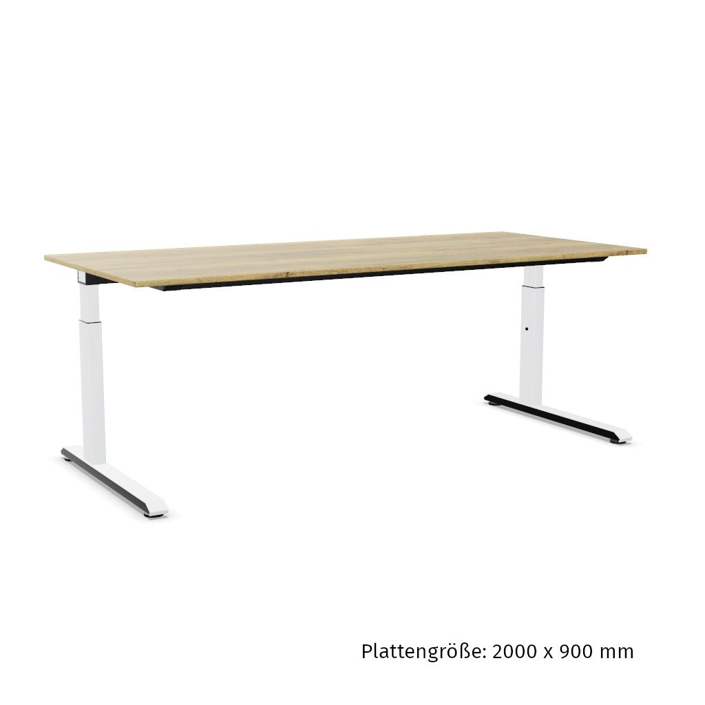 Workwell Sedus temptation c Schreibtisch mit Tischplatte likewood eiche und Gestell weiss, elektromotorisch hoehenverstellbar