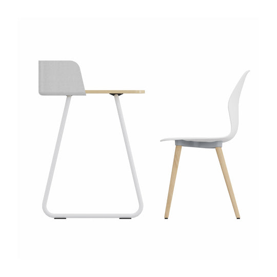 Workwell Sedus Home-Office Set 1 mit Vierfussstuhl se:spot weiss mit Holzgestell Eiche und Tisch secretair home mit Gestell weiss und Plattenfarbe Eiche