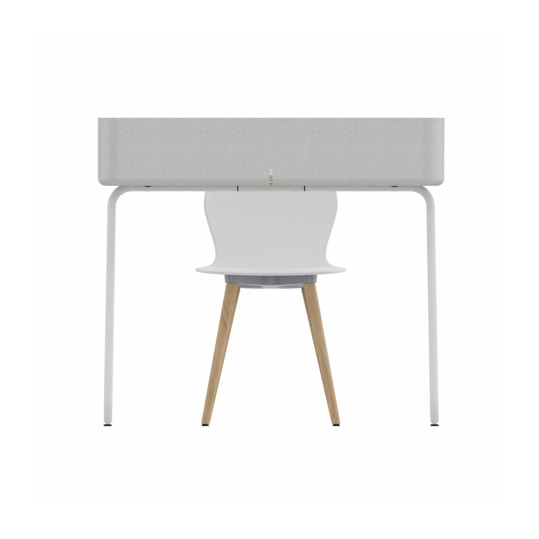 Workwell Sedus Home-Office Set 1 mit Vierfussstuhl se:spot weiss mit Holzgestell Eiche und Tisch secretair home mit Gestell weiss und Plattenfarbe Eiche