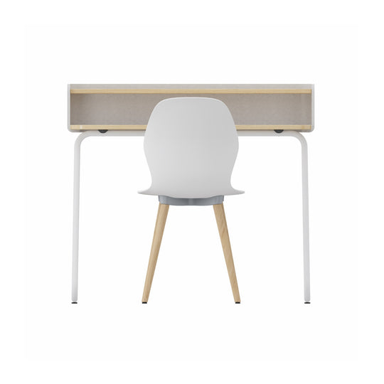 Workwell Sedus Home-Office Set 1 mit Vierfussstuhl se:spot weiss mit Holzgestell Eiche und Tisch secretair home mit Gestell weiss und Plattenfarbe Eiche