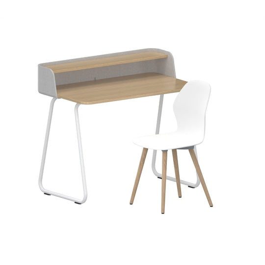 Workwell Sedus Home-Office Set 1 mit Vierfussstuhl se:spot weiss mit Holzgestell Eiche und Tisch secretair home mit Gestell weiss und Plattenfarbe Eiche