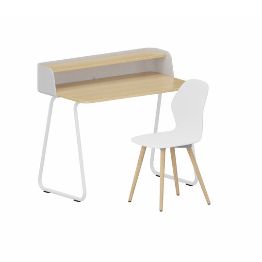 Workwell Sedus Home-Office 1 Set mit Vierfussstuhl se:spot weiss mit Holzgestell Eiche und Tisch secretair home mit Gestell weiss und Plattenfarbe Eiche