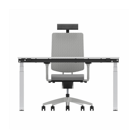 Workwell Sedus Home-Office Set 3 mit Drehstuhl black dot air hellgrau mit Gestell lichtgrau mit Armlehnen und Nackenstütze und Schreibtisch temptation c mit Gestell weiss und Plattenfarbe reinweiss