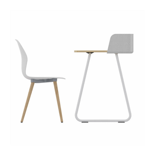 Workwell Sedus Home-Office Set 1 mit Vierfussstuhl se:spot weiss mit Holzgestell Eiche und Tisch secretair home mit Gestell weiss und Plattenfarbe Eiche