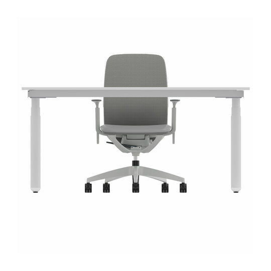 Workwell Sedus Home-Office Set 2 mit Drehstuhl se:motion grau mit Gestell lichtgrau mit Armlehnen und Schreibtisch se:lab e-desk mit Gestell purweiss und Plattenfarbe reinweiss