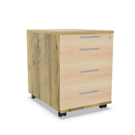 Workwell Sedus Rollcontainer mit Front akazie und Korpus likewood eiche mit Buegelgriff und Rollen
