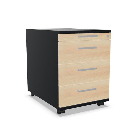 Workwell Sedus Rollcontainer mit Front akazie und Korpus schwarz mit Buegelgriff und Rollen