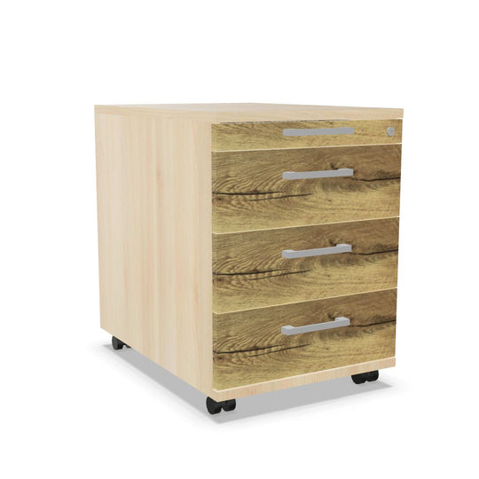 Workwell Sedus Rollcontainer mit Front likewood eiche und Korpus akazie mit Buegelgriff und Rollen