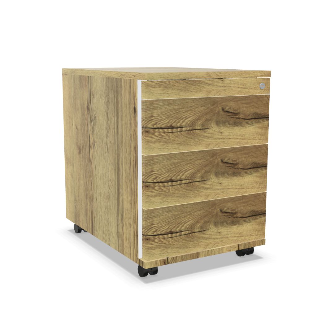 Workwell Sedus Rollcontainer mit Front likewood eiche und Korpus likewood eiche mit Griffleiste und Rollen