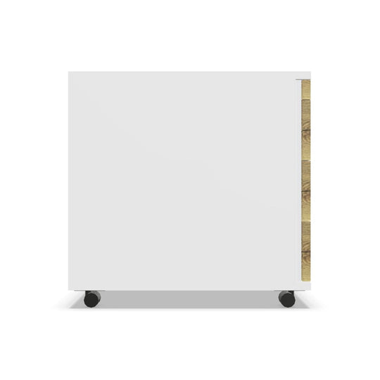 Workwell Sedus Rollcontainer mit Front likewood eiche und Korpus weiss mit Griffleiste und Rollen