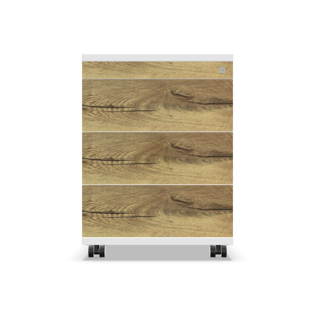 Workwell Sedus Rollcontainer mit Front likewood eiche und Korpus weiss mit Griffleiste und Rollen