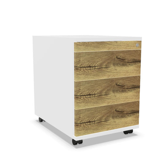 Workwell Sedus Rollcontainer mit Front likewood eiche und Korpus weiss mit Griffleiste und Rollen