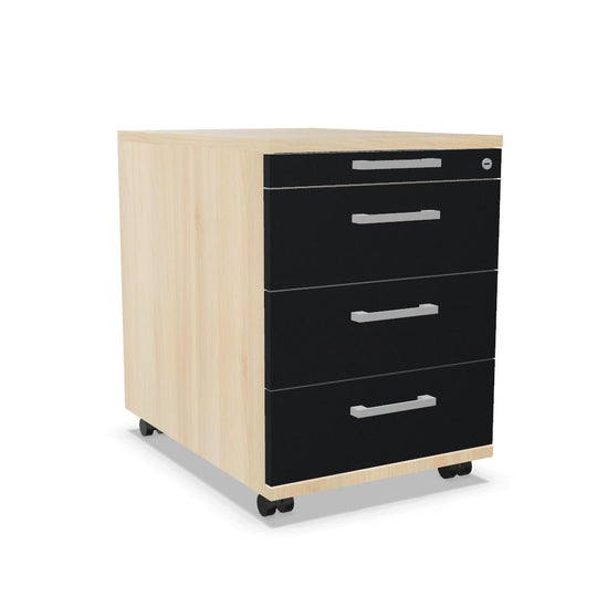 Workwell Sedus Rollcontainer mit Front schwarz und Korpus akazie mit Buegelgriff und Rollen