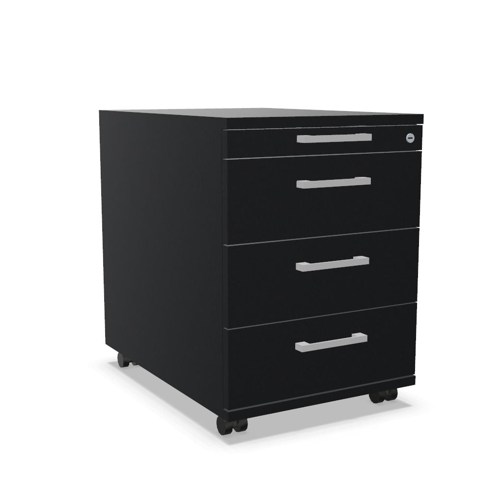 Workwell Sedus Rollcontainer mit Front schwarz und Korpus schwarz mit Buegelgriff und Rollen