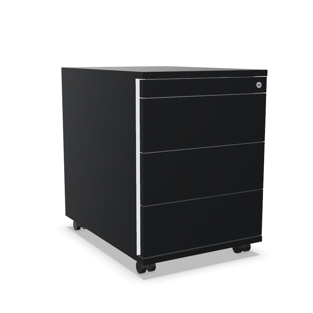 Workwell Sedus Rollcontainer mit Front schwarz und Korpus schwarz mit Griffleiste und Rollen