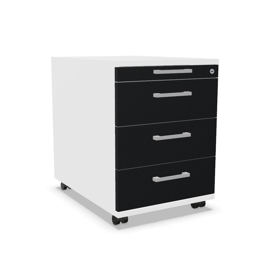 Workwell Sedus Rollcontainer mit Front schwarz und Korpus weiss mit Buegelgriff und Rollen