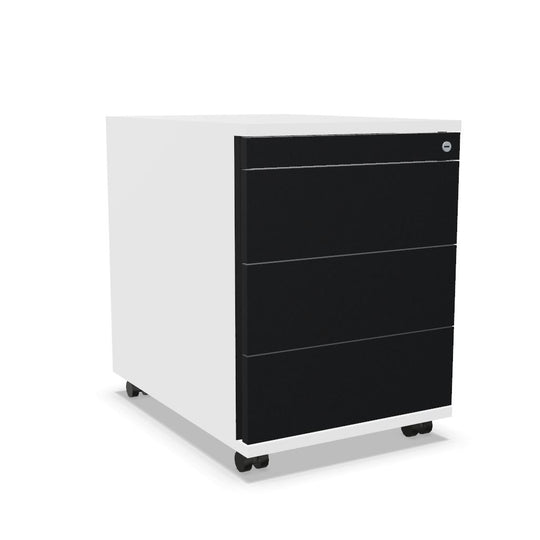 Workwell Sedus Rollcontainer mit Front schwarz und Korpus weiss mit Griffleiste und Rollen