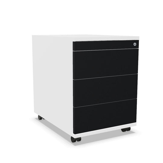 Workwell Sedus Rollcontainer mit Front schwarz und Korpus weiss mit Griffleiste und Rollen