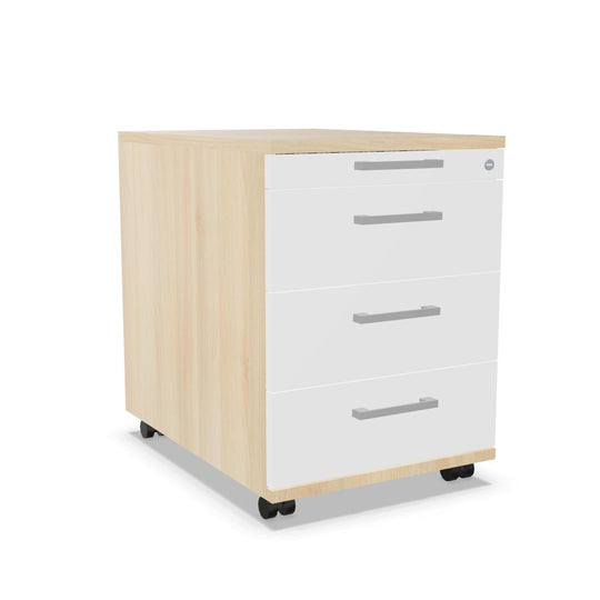 Workwell Sedus Rollcontainer mit Front weiss und Korpus akazie mit Buegelgriff und Rollen