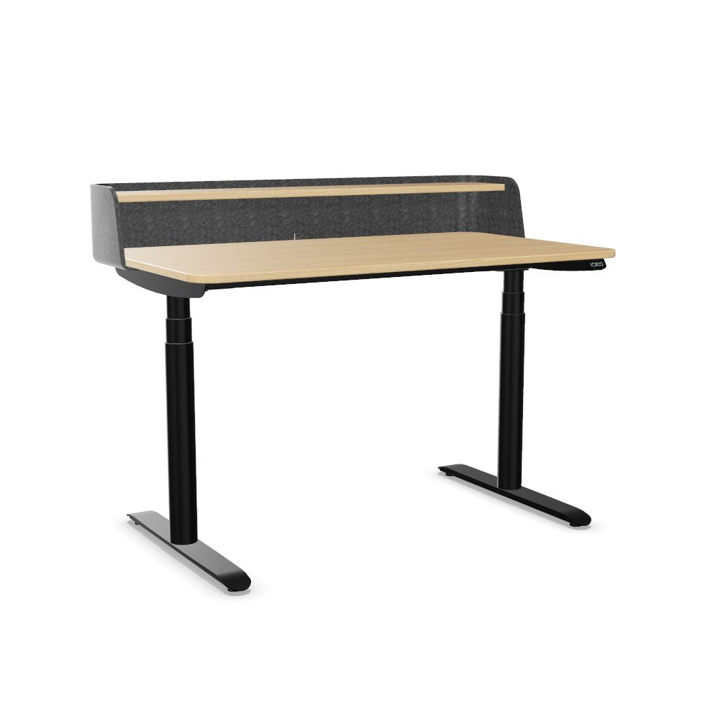 Workwell Sedus sedesk se desk home Schreibtisch mit Tischplatte eiche, Gestell schwarz und Filz Rueckwand, elektromotorisch hoehenverstellbar