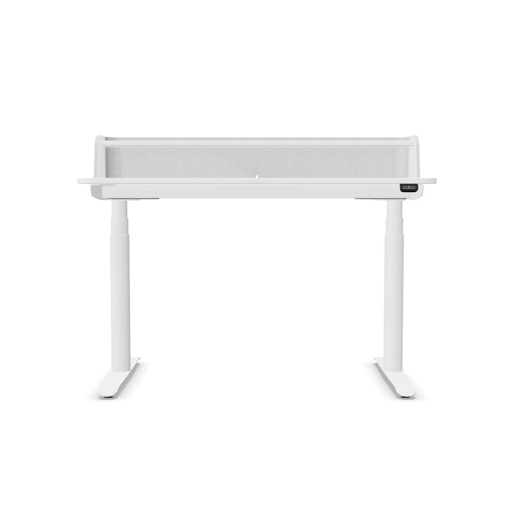 Workwell Sedus sedesk se desk home Schreibtisch mit Tischplatte reinweiss, Gestell purweiss und Filz Rueckwand, elektromotorisch hoehenverstellbar