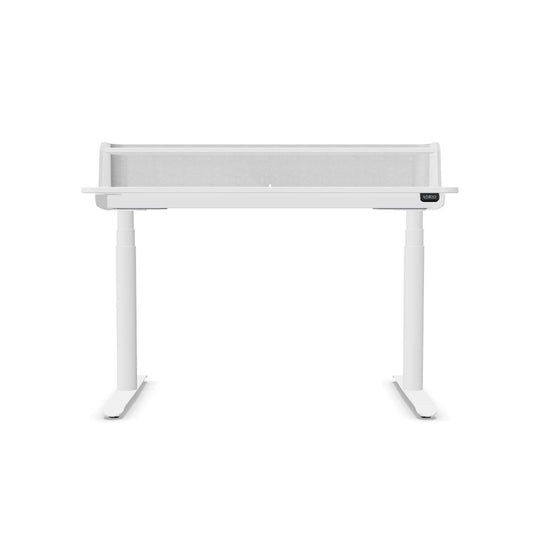 Workwell Sedus sedesk se desk home Schreibtisch mit Tischplatte reinweiss, Gestell purweiss und Filz Rueckwand, elektromotorisch hoehenverstellbar