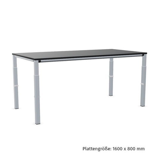 Workwell Sedus temptation four Schreibtisch mit Tischplatte graphitschwarz und Gestell weissaluminium, hoehenverstellbar