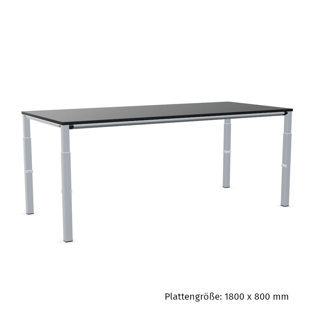 Workwell Sedus temptation four Schreibtisch mit Tischplatte graphitschwarz und Gestell weissaluminium, hoehenverstellbar