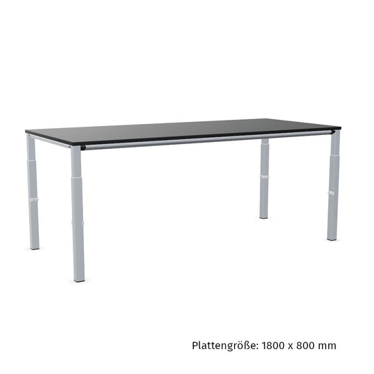 Workwell Sedus temptation four Schreibtisch mit Tischplatte graphitschwarz und Gestell weissaluminium, hoehenverstellbar