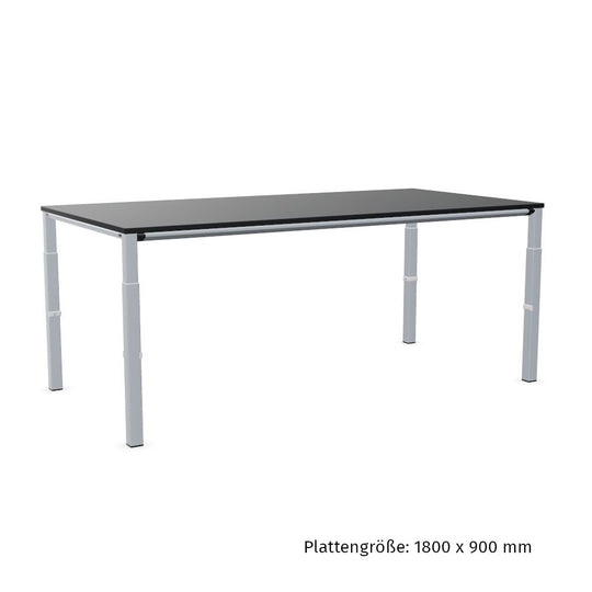 Workwell Sedus temptation four Schreibtisch mit Tischplatte graphitschwarz und Gestell weissaluminium, hoehenverstellbar