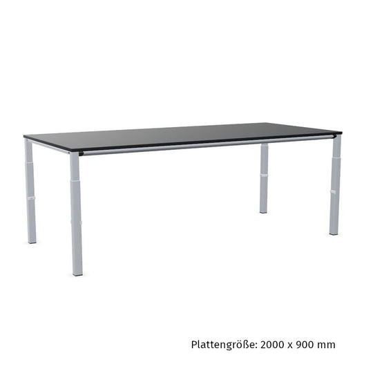 Workwell Sedus temptation four Schreibtisch mit Tischplatte graphitschwarz und Gestell weissaluminium, hoehenverstellbar