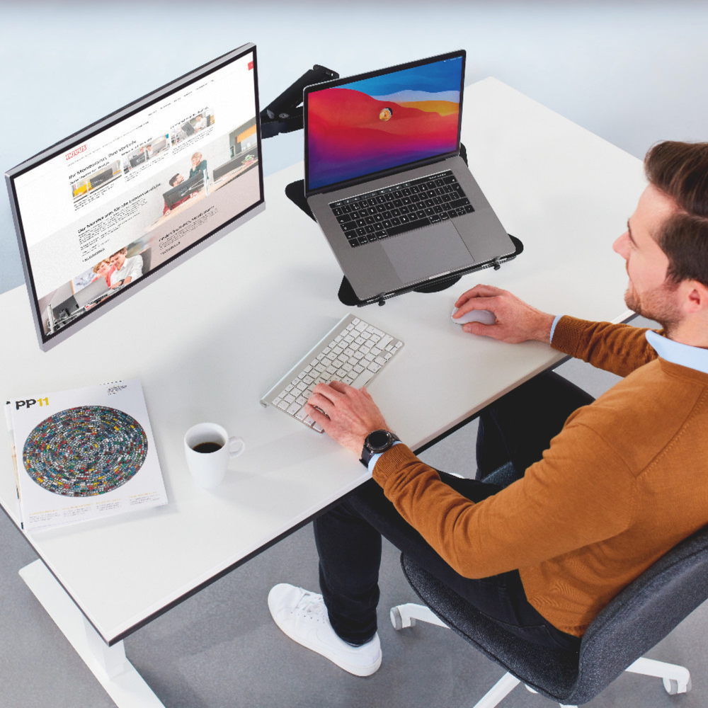 Novus Doppel-Monitortragarm Clu Plus X2 bis 27" optional mit Laptophalterung