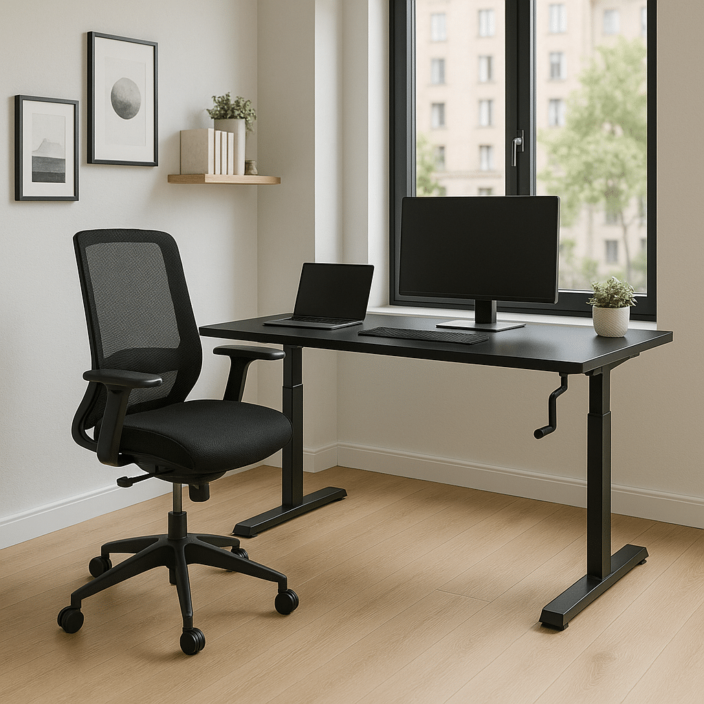 MOCASA MO One Plus (160x80cm) manuell höhenverstellbarer Schreibtisch (Schwarz). Designed in Germany.