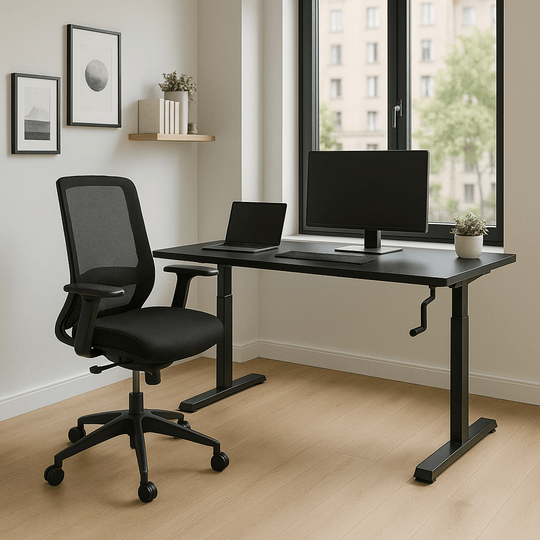 MOCASA MO One Plus (160x80cm) manuell höhenverstellbarer Schreibtisch (Schwarz). Designed in Germany.