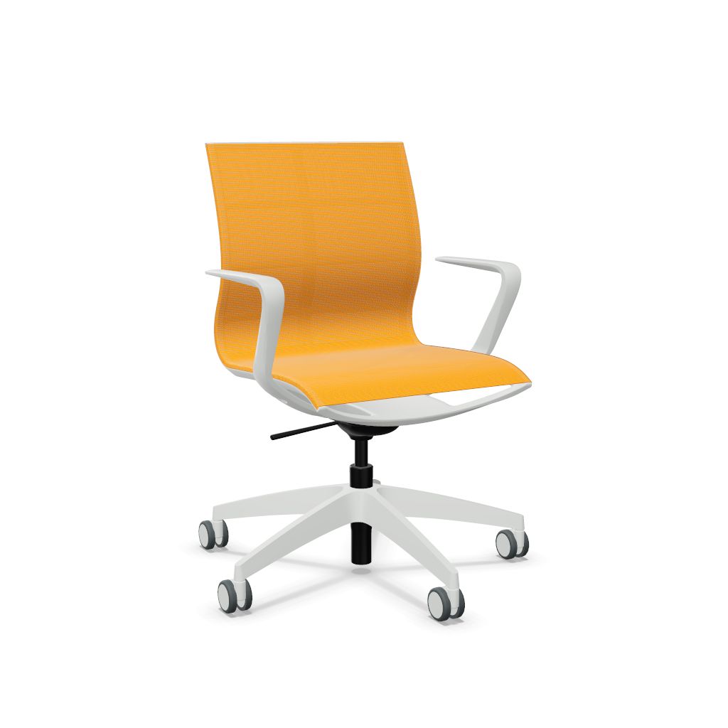 Workwell Sedus sejoy se joy Drehstuhl mit Sitz und Ruecken mit Membran orange und Gestell lichtgrau inklusive Armlehnen