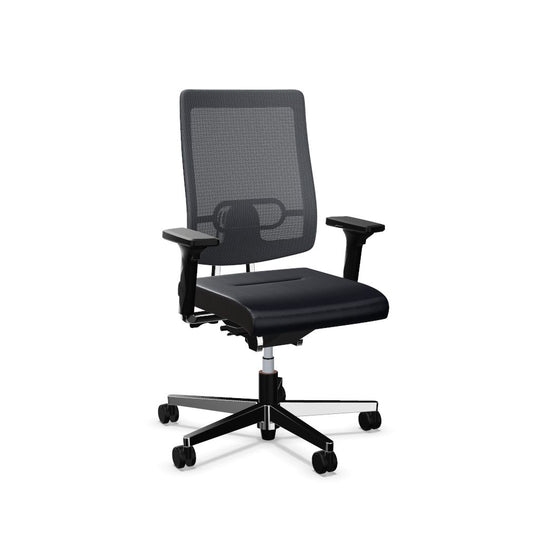 Workwell Sedus blackdot 24 black dot 24 Drehstuhl mit Netzrücken mit Membran grau, Bezug dunkelblau, Fuss poliert inklusive Armlehnen