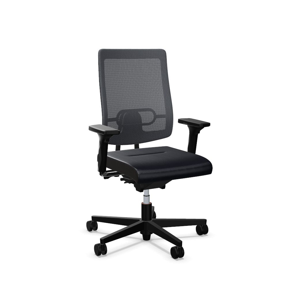 Workwell Sedus blackdot 24 black dot 24 Drehstuhl mit Netzrücken mit Membran grau, Bezug dunkelblau, Fuss schwarz inklusive Armlehnen