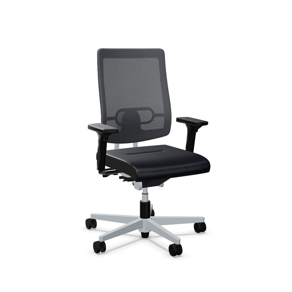 Workwell Sedus blackdot 24 black dot 24 Drehstuhl mit Netzrücken mit Membran grau, Bezug dunkelblau, Fuss weissaluminium inklusive Armlehnen