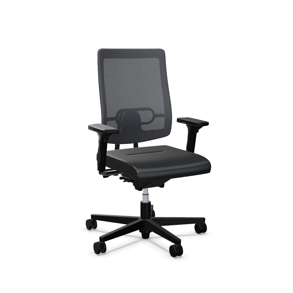 Workwell Sedus blackdot 24 black dot 24 Drehstuhl mit Netzrücken mit Membran grau, Bezug dunkelgrau, Fuss schwarz inklusive Armlehnen