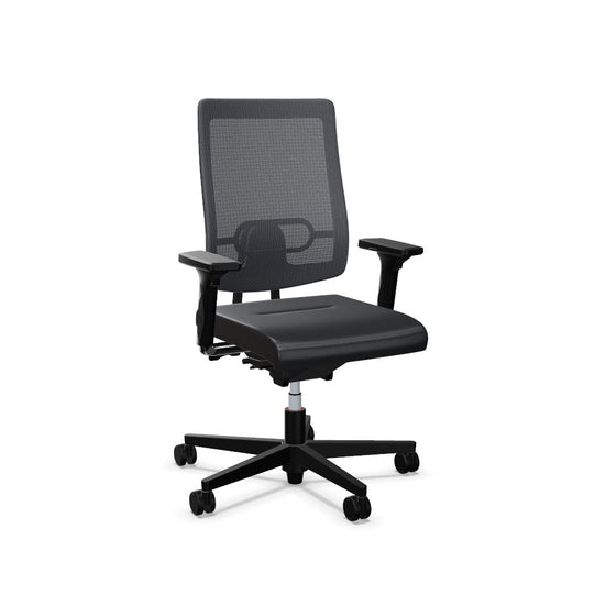 Workwell Sedus blackdot 24 black dot 24 Drehstuhl mit Netzrücken mit Membran grau, Bezug dunkelgrau, Fuss schwarz inklusive Armlehnen