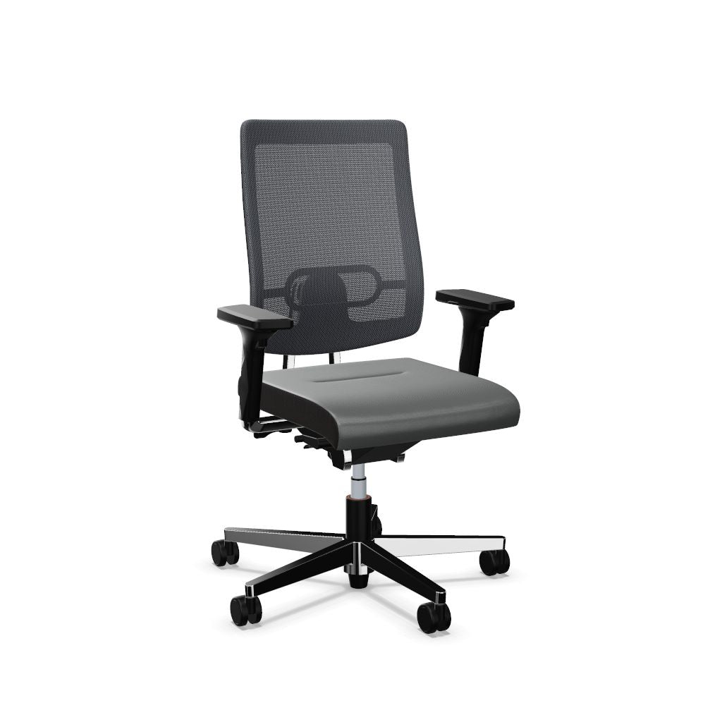 Workwell Sedus blackdot 24 black dot 24 Drehstuhl mit Netzrücken mit Membran grau, Bezug mittelgrau, Fuss poliert inklusive Armlehnen