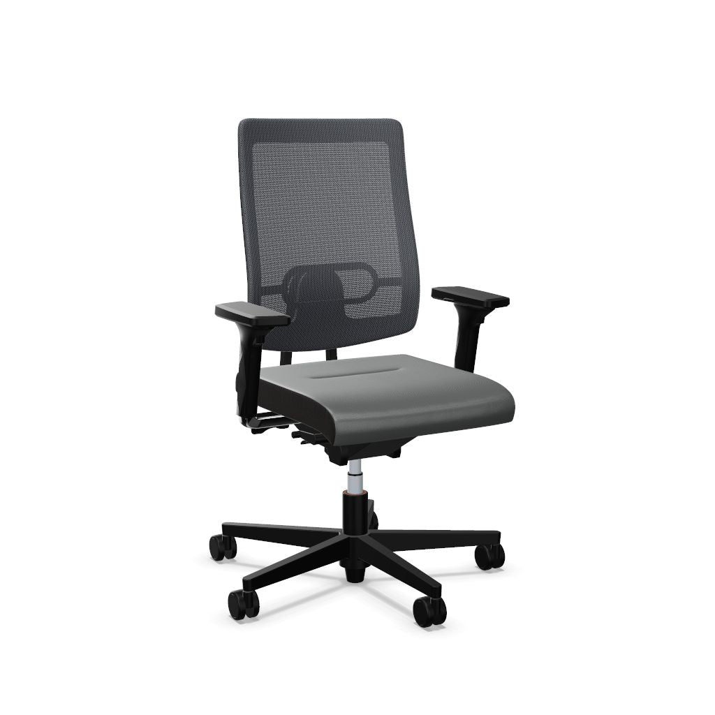 Workwell Sedus blackdot 24 black dot 24 Drehstuhl mit Netzrücken mit Membran grau, Bezug mittelgrau, Fuss schwarz inklusive Armlehnen