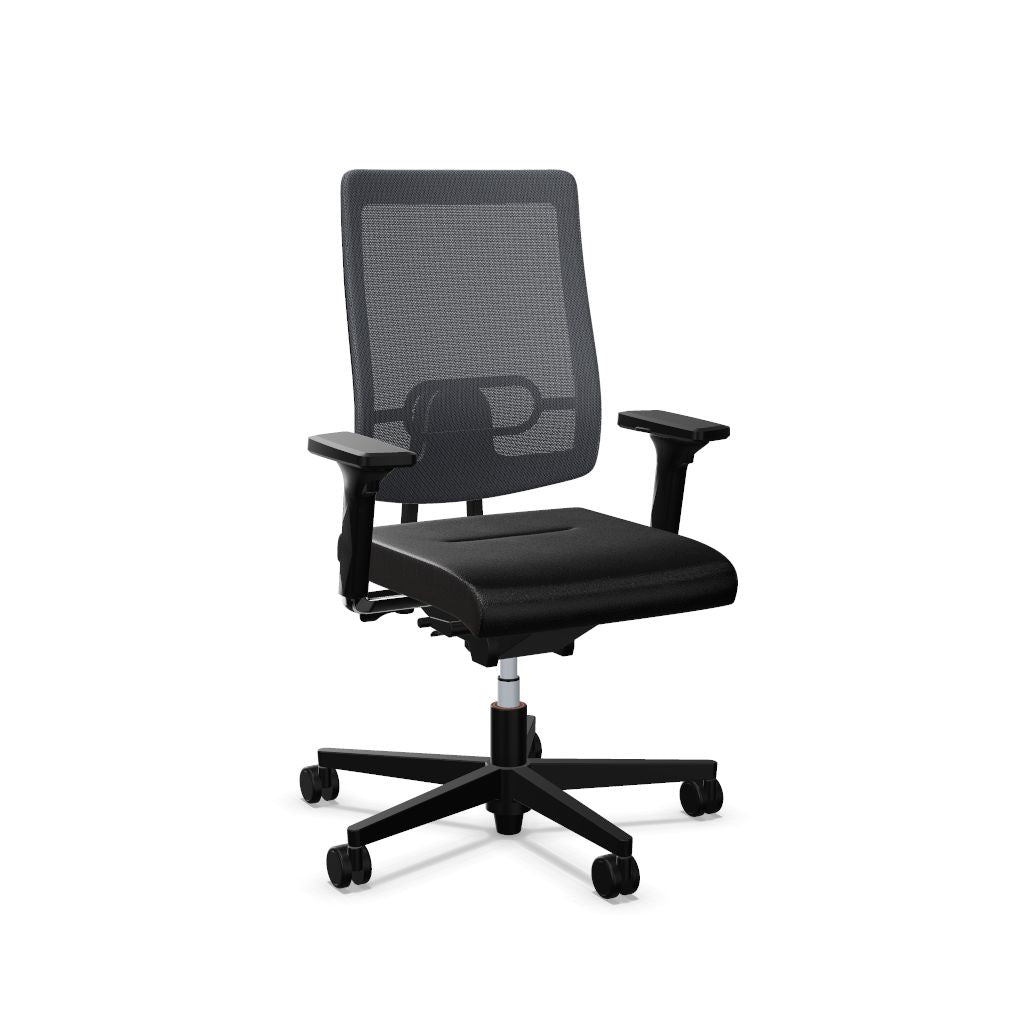 Workwell Sedus blackdot 24 black dot 24 Drehstuhl mit Netzrücken mit Membran grau, Bezug schwarz, Fuss schwarz inklusive Armlehnen