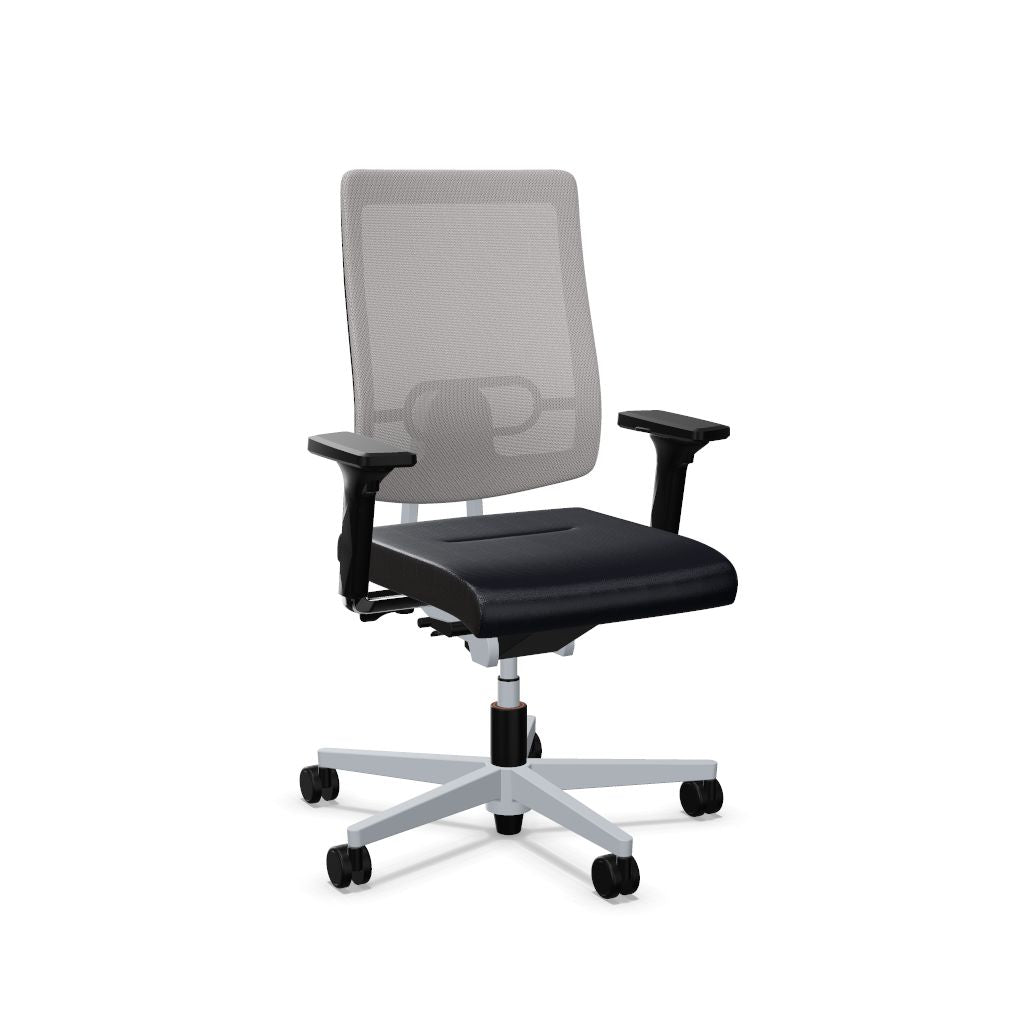 Workwell Sedus blackdot 24 black dot 24 Drehstuhl mit Netzrücken mit Membran hellgrau, Bezug dunkelblau, Fuss weissaluminium inklusive Armlehnen