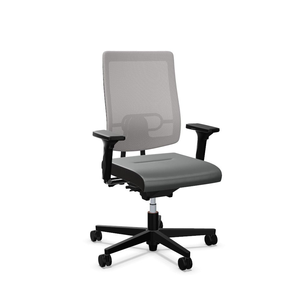 Workwell Sedus blackdot 24 black dot 24 Drehstuhl mit Netzrücken mit Membran hellgrau, Bezug mittelgrau, Fuss schwarz inklusive Armlehnen