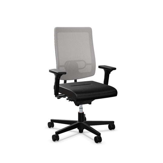 Workwell Sedus blackdot 24 black dot 24 Drehstuhl mit Netzrücken mit Membran hellgrau, Bezug schwarz, Fuss schwarz inklusive Armlehnen