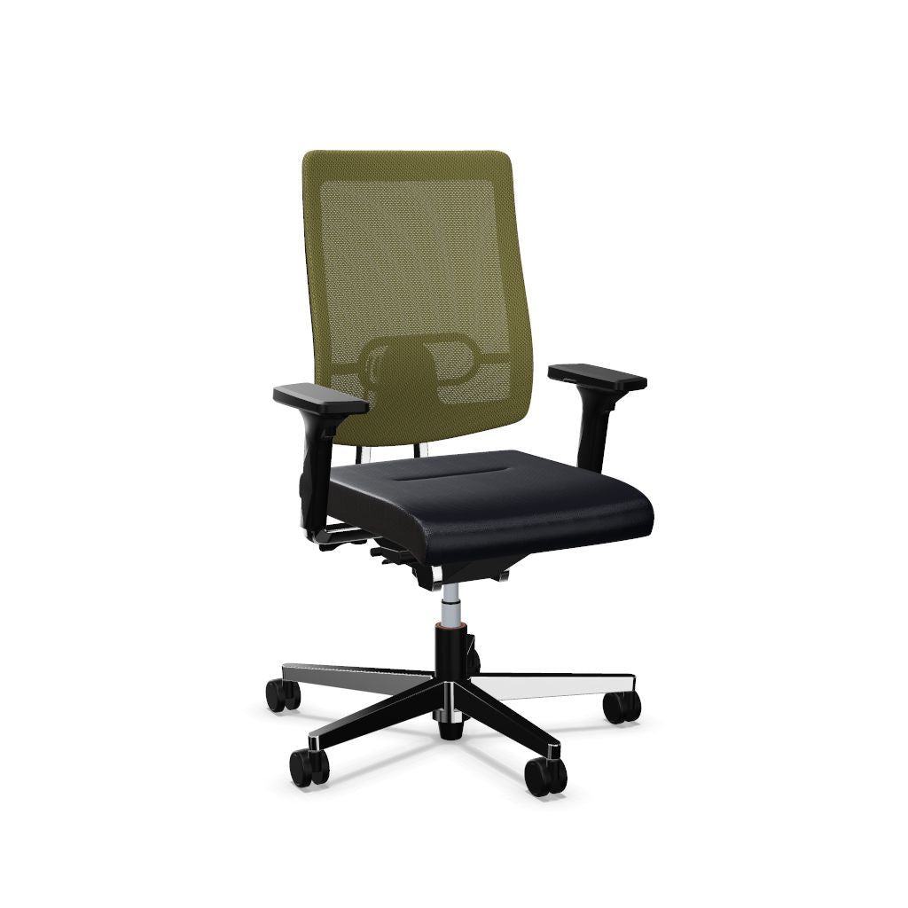 Workwell Sedus blackdot 24 black dot 24 Drehstuhl mit Netzrücken mit Membran olivgruen, Bezug dunkelblau, Fuss poliert inklusive Armlehnen