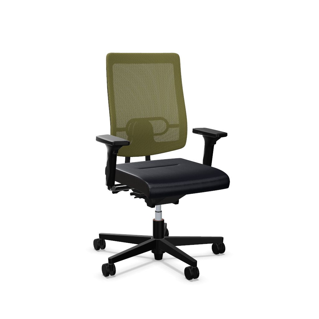 Workwell Sedus blackdot 24 black dot 24 Drehstuhl mit Netzrücken mit Membran olivgruen, Bezug dunkelblau, Fuss schwarz inklusive Armlehnen