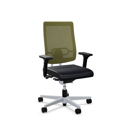 Workwell Sedus blackdot 24 black dot 24 Drehstuhl mit Netzrücken mit Membran olivgruen, Bezug dunkelblau, Fuss weissaluminium inklusive Armlehnen